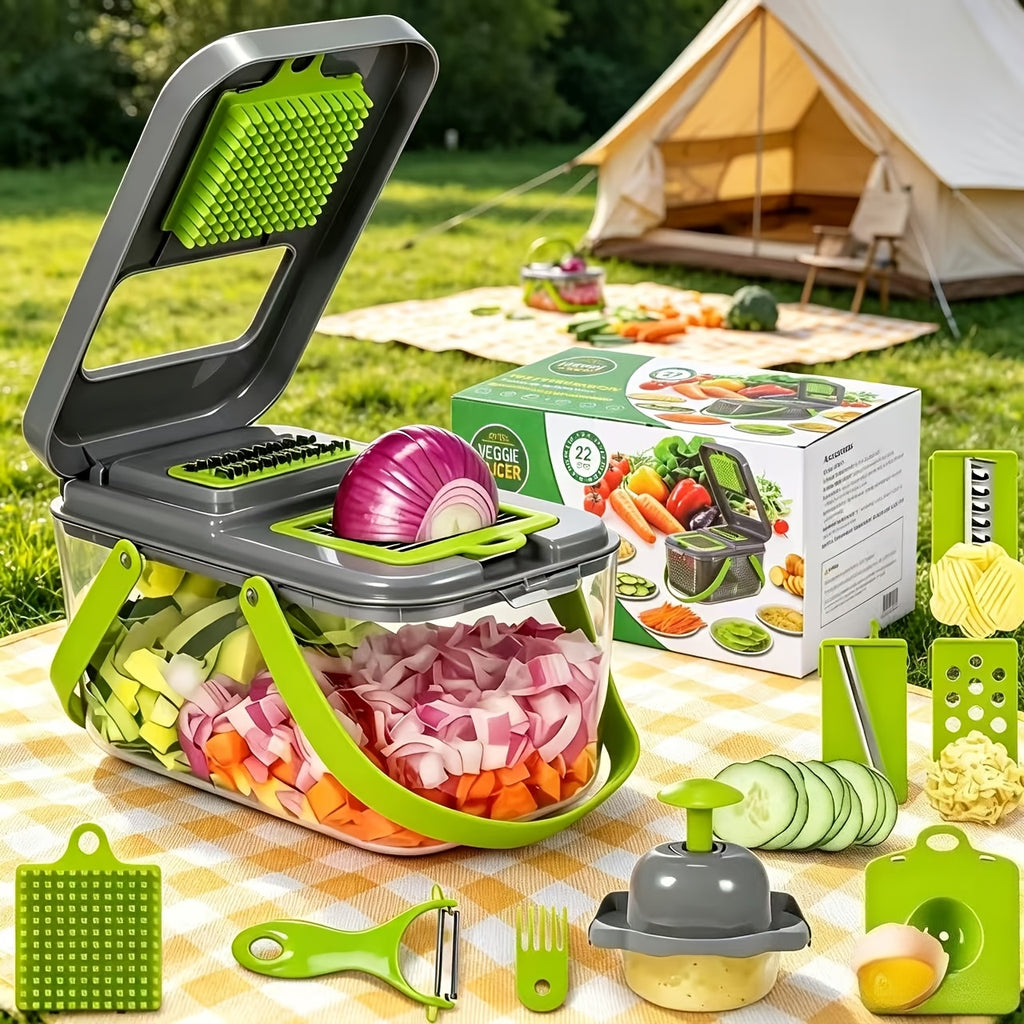 Vegetable Chopper with 8 Blades - Multifunctional Food Slicer Dicer Cutter, Onion Chopper Set with Container, 22pcs Kitchen Prep Tool