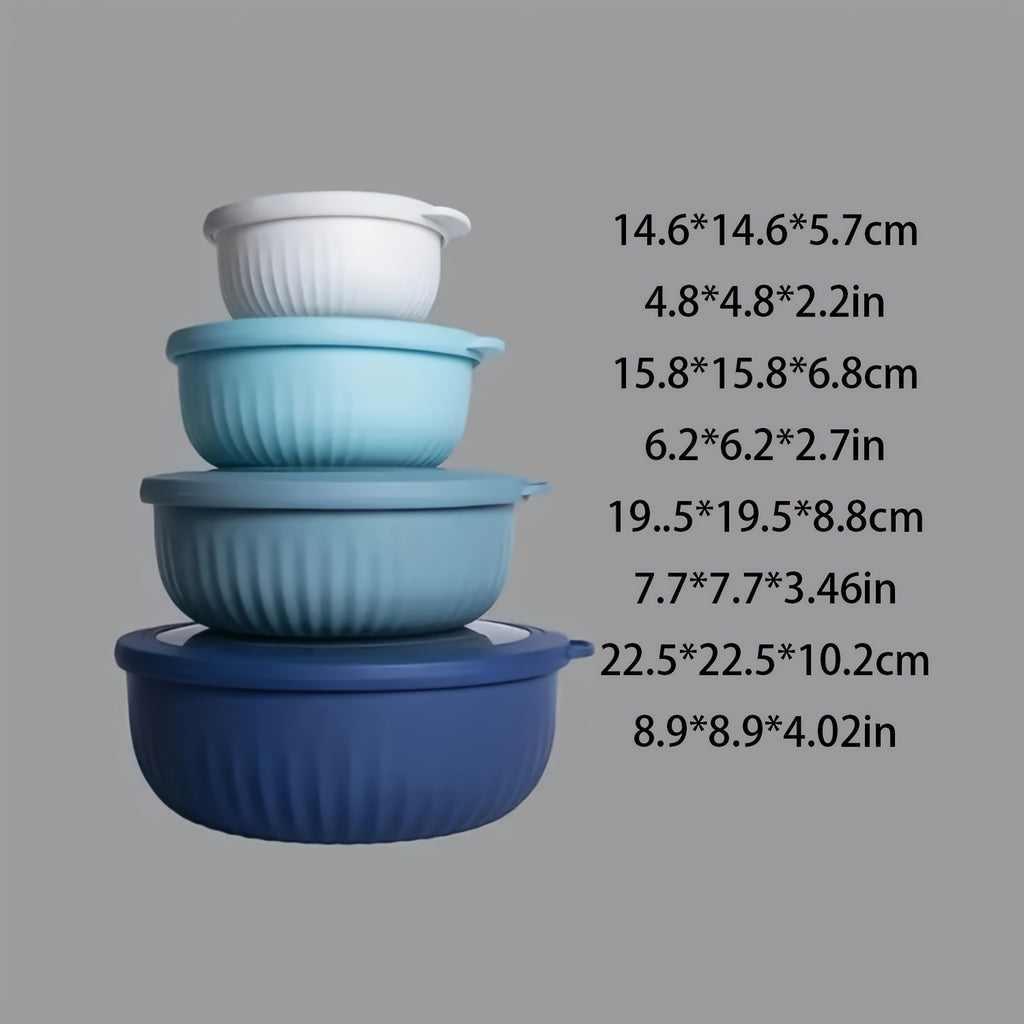 Wide Mouth Plastic Mixing Bowl Set with Lids 8 Piece 4 Bowls 4 Flip-Top Lids Multiple Sizes Food Grade Dishwasher Safe Freezer Safe Snack Salad Dressing Bowl Black Pink Blue