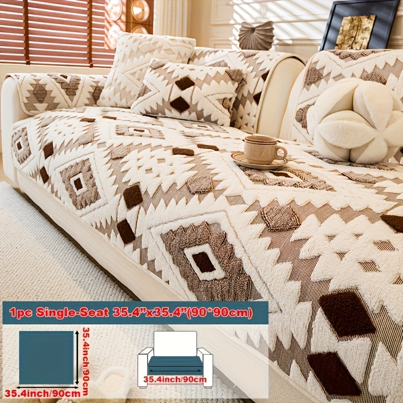 Thick Plush Sofa Cover Protective Slipcover – Pet-Friendly Shu Velveteen Non-Slip Machine Washable Jacquard Sofa Seat Cushion Cover for Office Bedroom Living Room Couch Decor