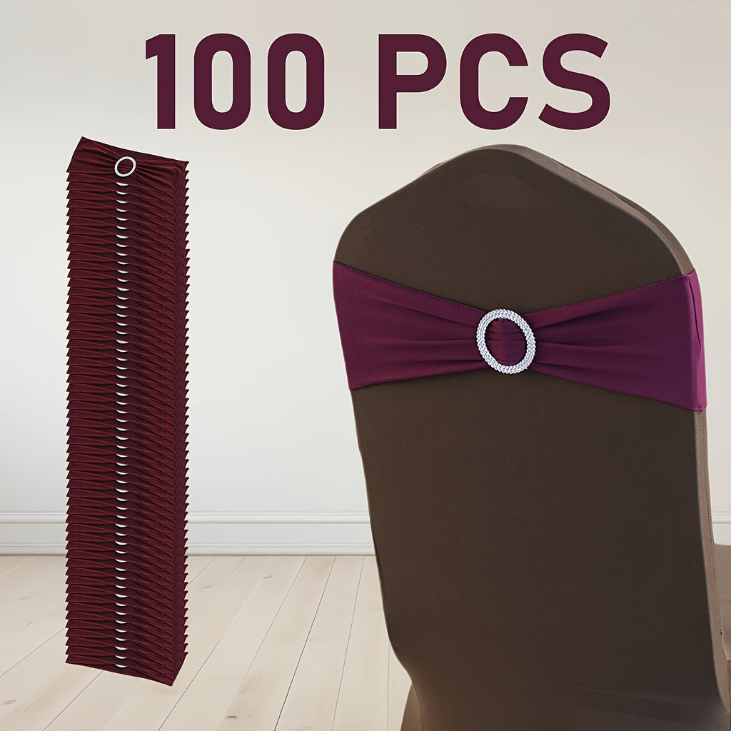 Elastic Chair Bands with Buckles 100pcs - Universal Chair Ties for Wedding Banquet and Party Chair Decoration