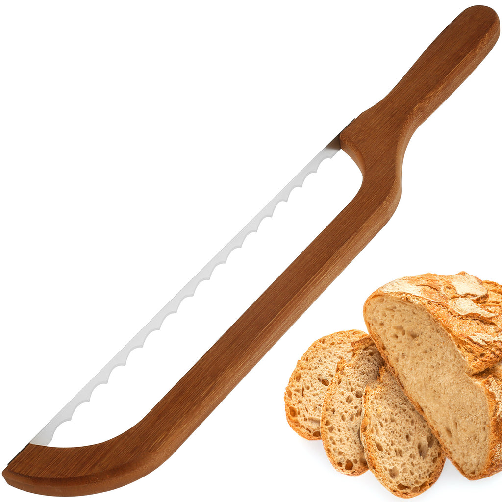 Serrated Bread Knife with Bamboo Handle - 15.7 Inch Stainless Steel Bagel Slicer for Sourdough, Baguettes and Homemade Loaves - Sharp Bread Cutter for Bakers and Home Kitchens