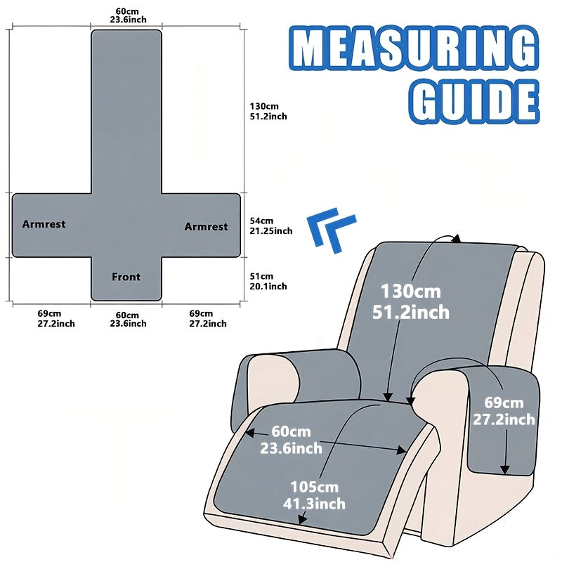 Quilted Recliner Cover with Side Pocket Anti-Slip Elastic Band Pet Furniture Protector – Easy to Install Sofa Recliner Slipcover for Living Room, All-Season Home Decor