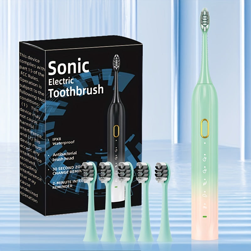 IPX8 Sonic Electric Toothbrush USB Rechargeable 5 Brush Heads Metal Shaft Smart Timer Couple Set for Adults Men Women