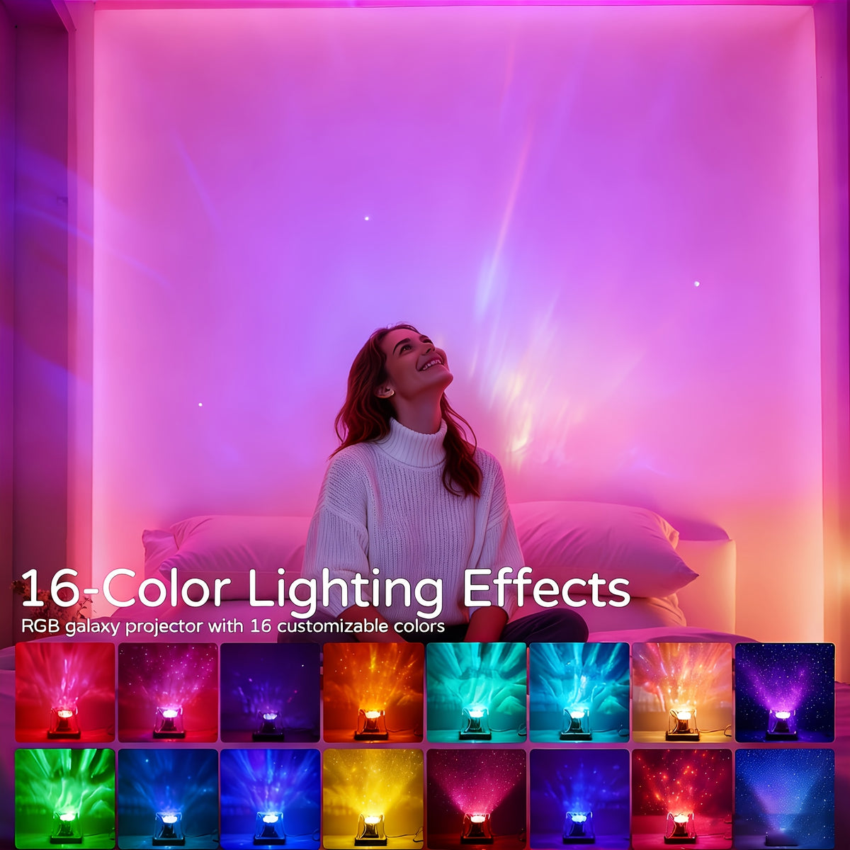 Aurora Galaxy Projector Night Light 16-Color LED USB Powered with Remote Control - Northern Lights Projector Dimmable Bedroom Ambience Lamp Cube Design for Room Decor Sleep Aid, 1-2 Pack
