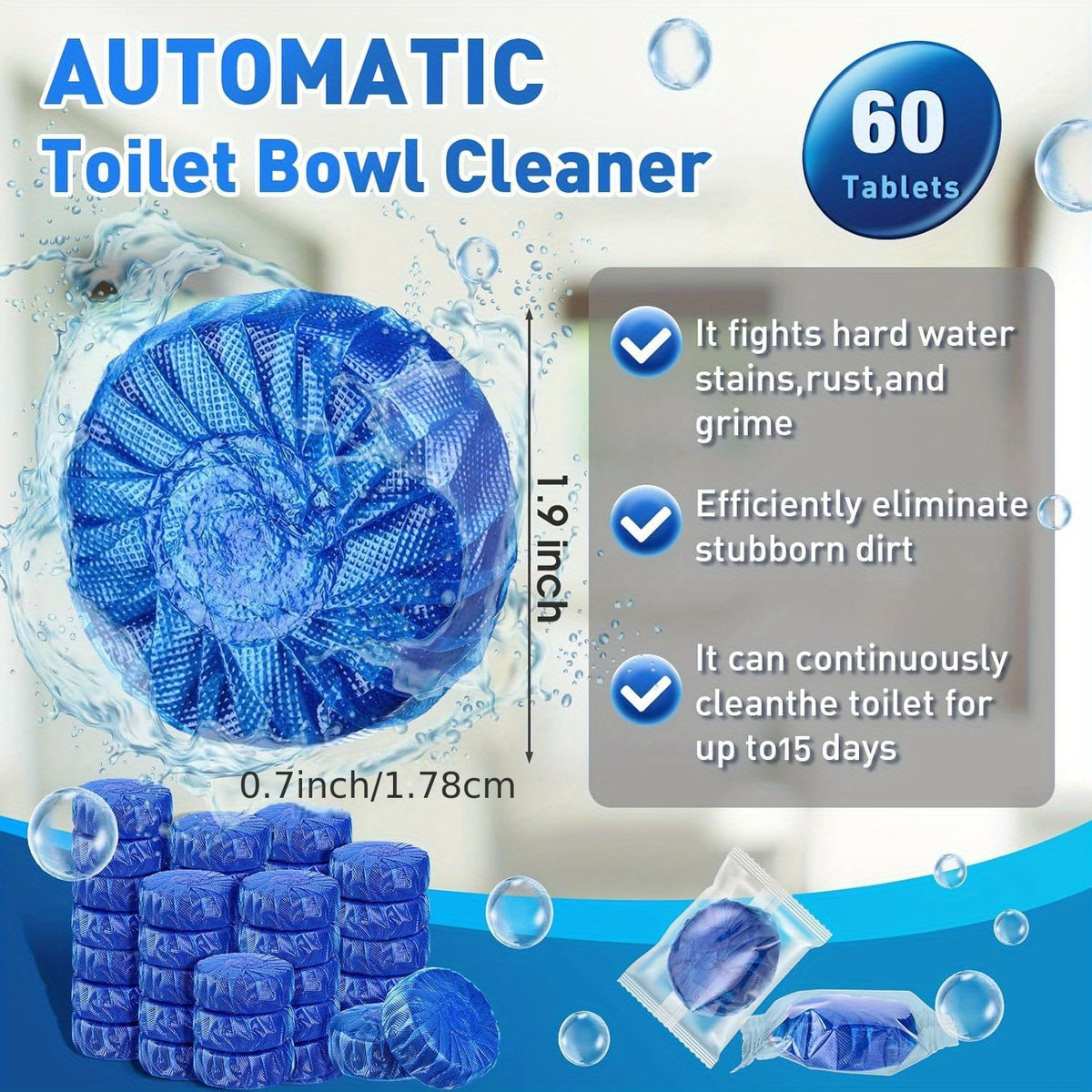 Automatic In-Tank Toilet Cleaner Tablets 24/36 Pack – Lemongrass Deodorizer, Prevents Scaling & Rust, for Home & RV Bathrooms