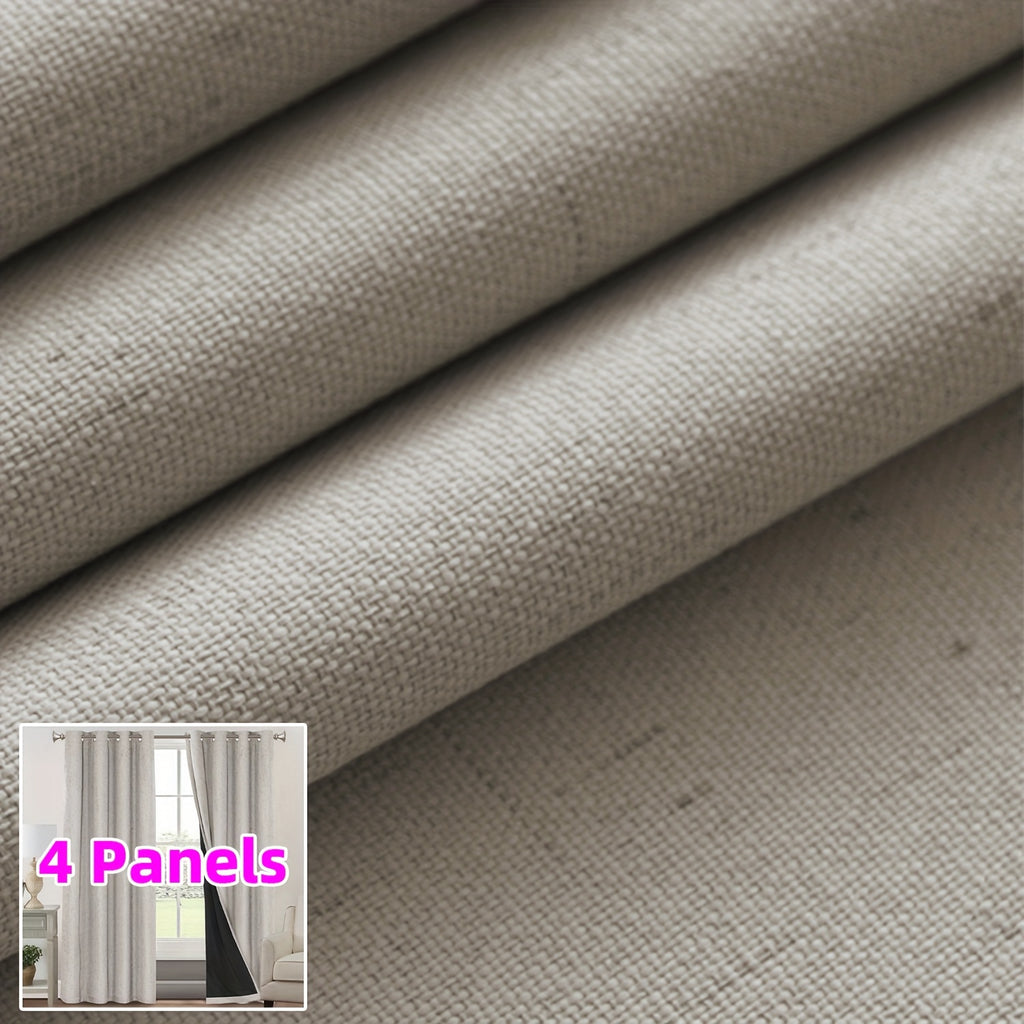 Linen Textured Blackout Curtains 4 Panels – 100% Room Darkening Thermal Insulated Grommet Drapes, Noise Reducing Window Curtains for Bedroom Living Room, 52W x 63/84/95 Inch