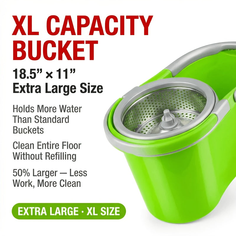 Spin Mop & Bucket with Wringer Set – Large No-Bend No-Splash Floor Mop with Dual Refills, Black Red or Mint Green