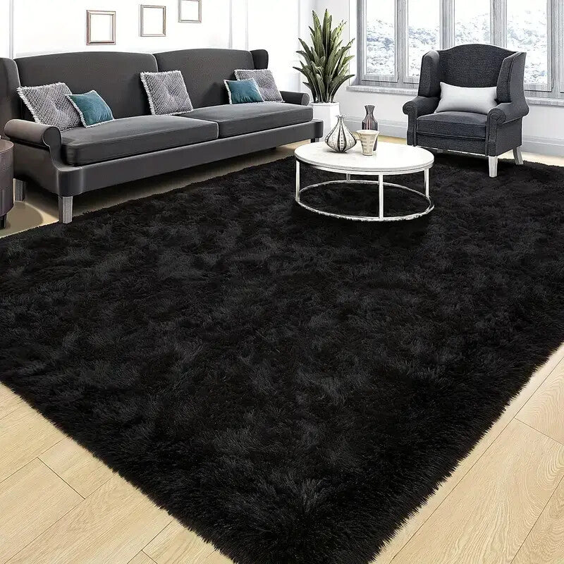 Tie-Dye & Solid Plush Rectangular Area Rug 5x8 Ft – Soft Fluffy Non-Slip Machine Washable Carpet for Living Room, Sofa Side & Bedroom Decor