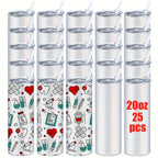 20oz Sublimation Tumbler Blanks with Lids & Straws – Stainless Steel Double Wall Insulated, White Gift Box, Bulk 8/10/25/50 Pack for Heat Press & DIY Gifts