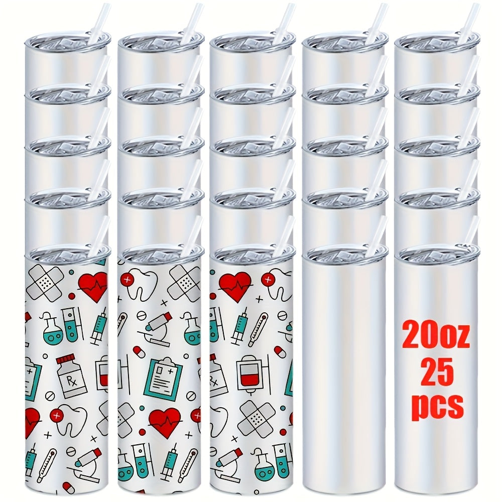 20oz Sublimation Tumbler Blanks with Lids & Straws – Stainless Steel Double Wall Insulated, White Gift Box, Bulk 8/10/25/50 Pack for Heat Press & DIY Gifts
