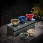 Handmade Kiln-Fired Ceramic Kung Fu Tea Cups Set of 5 – Jianzhan Style Five-Element Teacups in Five Colors with Gift Box