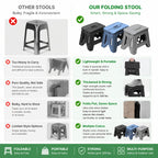 Heavy-Duty Portable Folding Stool 330 LBS Capacity – Compact Square Plastic Step Stool for Camping, Fishing, Picnic, Indoor & Outdoor Use (Black, Grey, Blue)