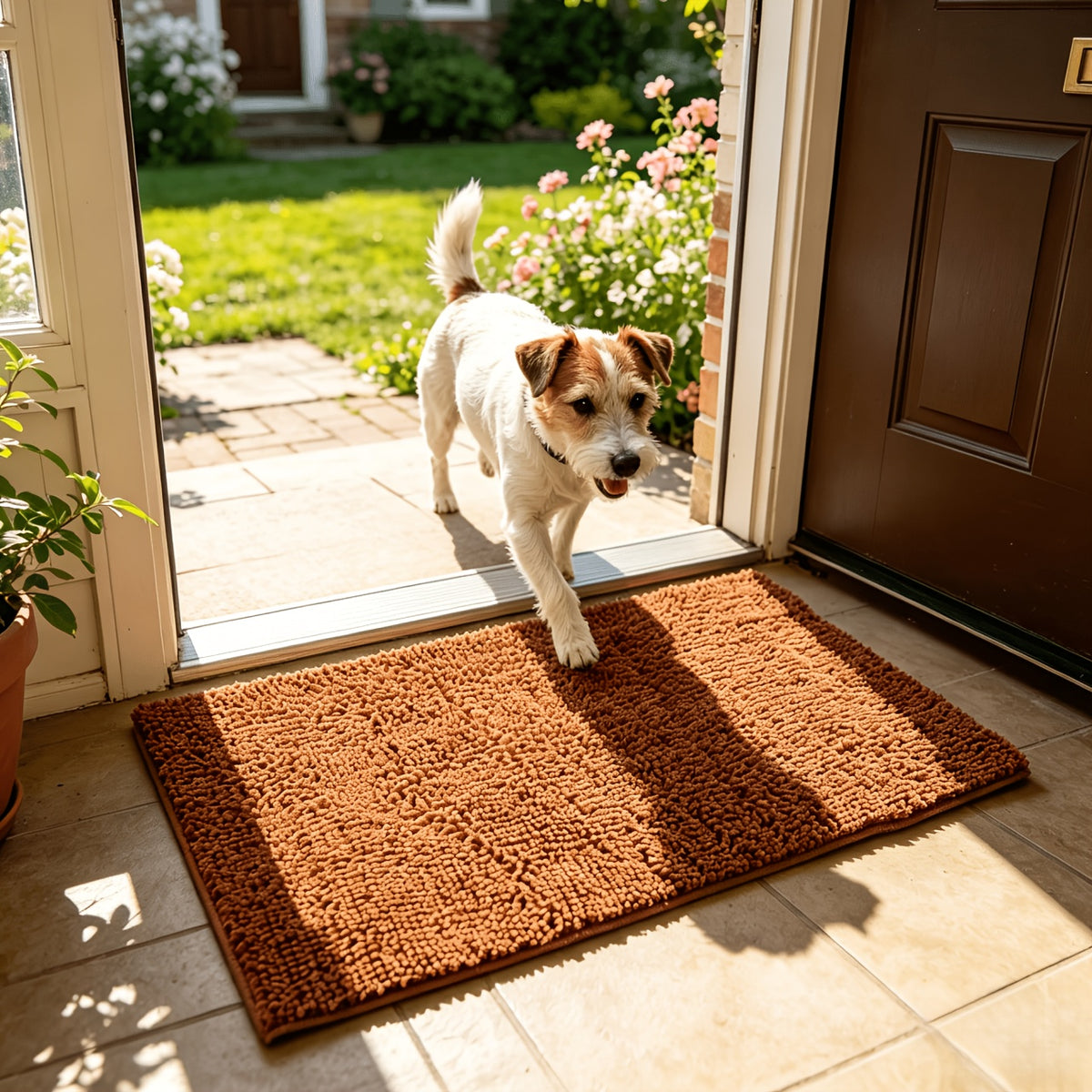 Super-Absorbent Microfiber Dog Door Mat, Slip-Resistant Washable Pet Rug, Quick-Dry Mud & Paw Trapping, Machine Washable Indoor Outdoor Entrance Mat