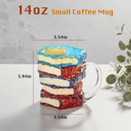 Hand-Painted Book Stack Coffee Mug Stained Glass Art 7oz 14oz Stackable Glass Cup - Novelty Gift for Book Lovers Librarians Women Book Club Literature Enthusiasts | Nuvia Haven