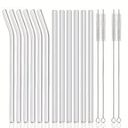 Reusable Glass Straws Set 12pcs with 4 Cleaning Brushes BPA Free Borosilicate Heat Resistant Drinking Straws for Smoothies Coffee Tea Milkshakes - Straight & Bent Glass Straws 8.5 Inch 10mm