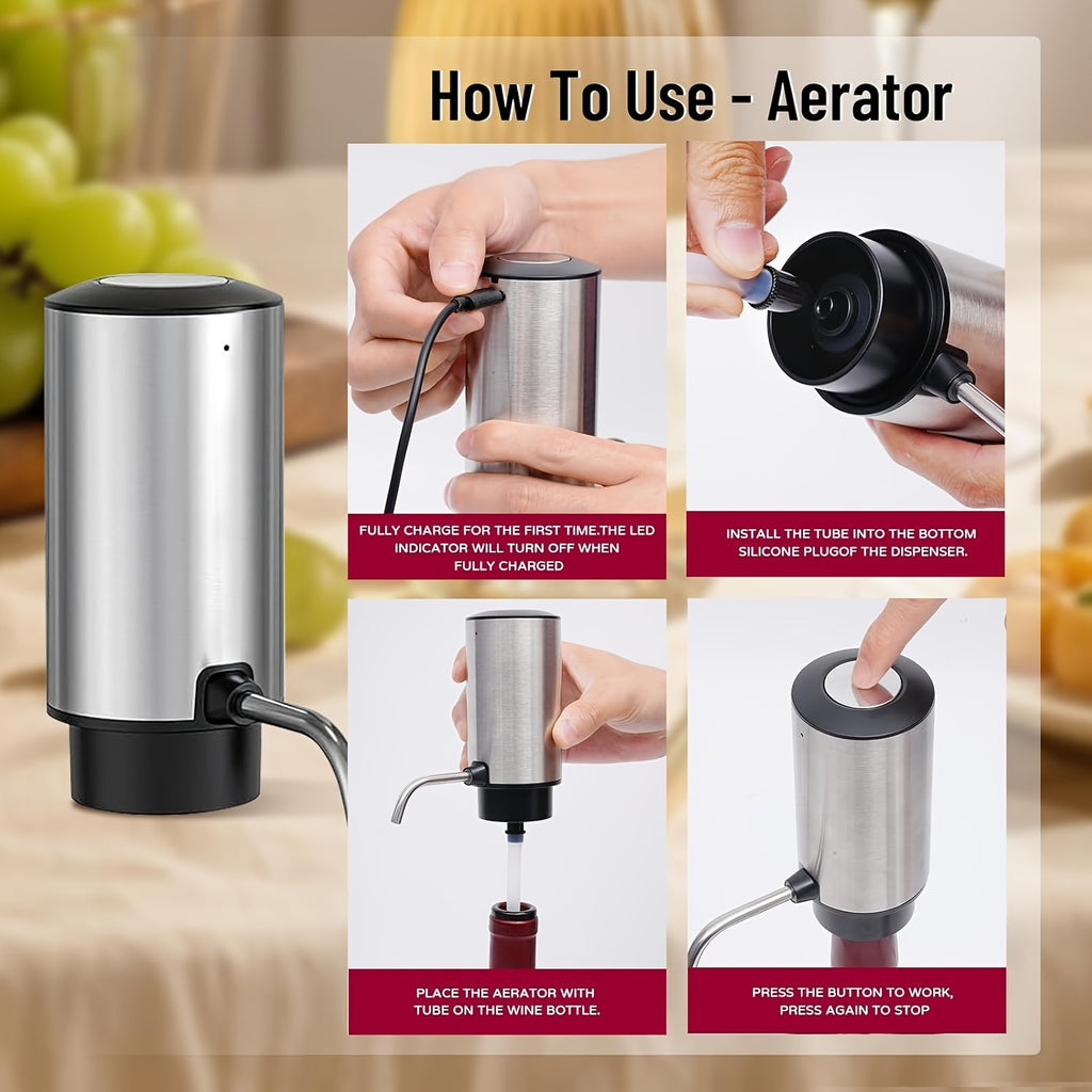 Electric Wine Opener Set 7-Piece Automatic Rechargeable Corkscrew with Wine Aerator Vacuum Stopper Foil Cutter USB Charging