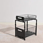 2-Tier Pull Out Cabinet Drawer Organizer No Drill - Slide Out Kitchen Pantry Shelf, Space-Saving Roll Out Storage for Spices Canned Goods Kitchenware, Black White