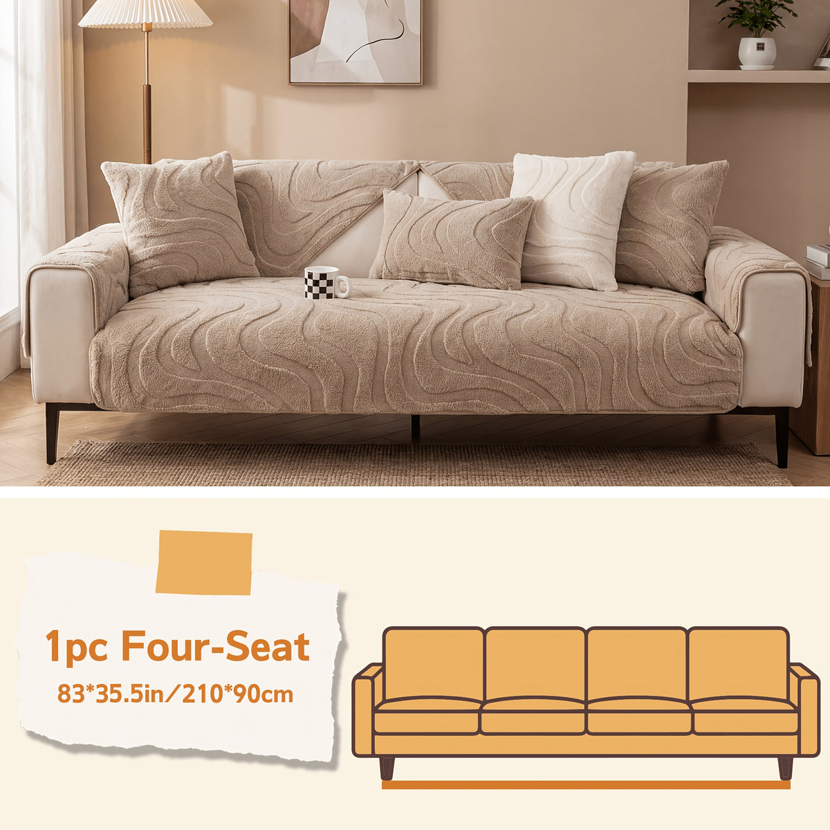 Velvet Sofa Cover Non-Slip Washable Plush Couch Slipcover Pet Friendly Thick Padded Furniture Protector 1 2 3 4 5 Seat Living Room Bedroom