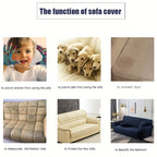 Sofa Cushion Cover with Storage Pocket – Pet-Proof Non-Slip Multi-Function Sofa Protector, All-Season Machine Washable, 1/2/3-Seater, Navy Coffee Off-White Dark Gray
