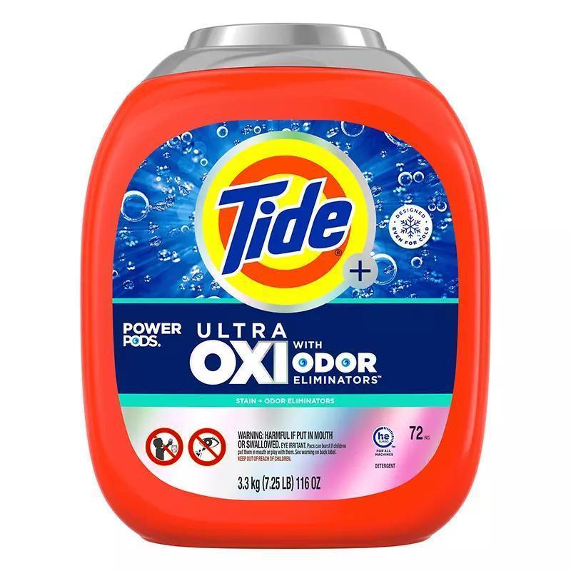 Tide Ultra OXI Power PODS 72-Count – Odor Eliminator Laundry Pods, Original Scent, Works in Hot & Cold Water + Free Wet Wipes