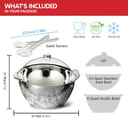 Large Salad Bowl Set with Ice Chiller Base Lid & 2 Serving Spoons – Clear Refrigerated Veggie Tray for Parties Buffets & Holiday Entertaining | BPA-Free Party Platter