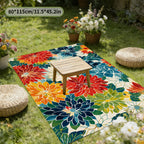 Floral Patterned Outdoor & Indoor Rectangular Rug - Non-Slip Machine Washable Soft Area Rug for Living Room Bedroom Garden Camping Picnic, Home Decor