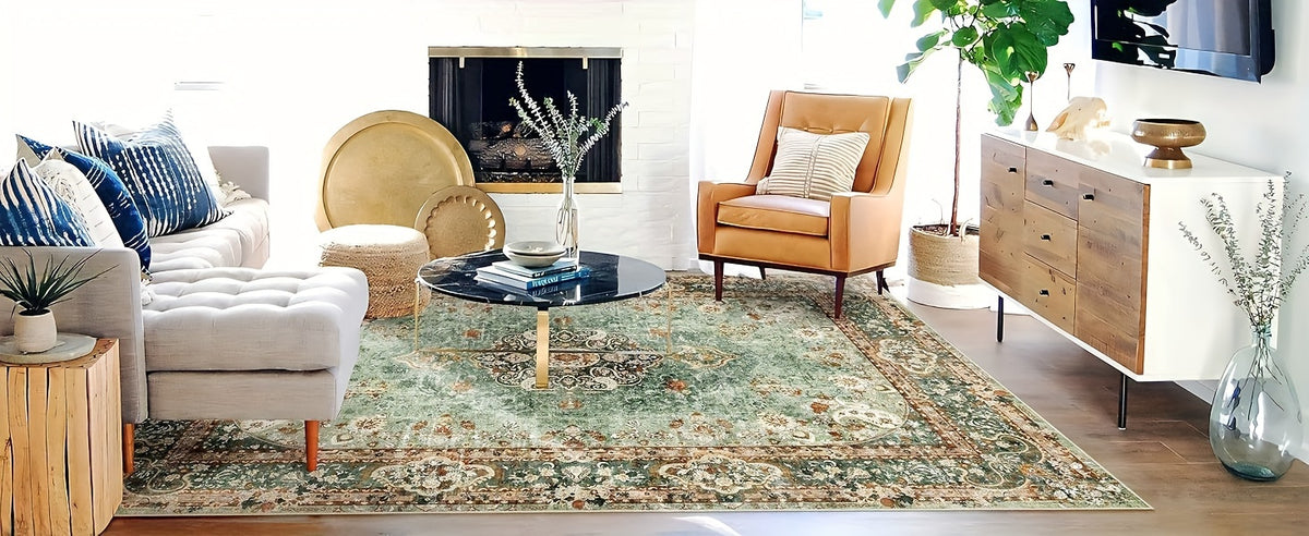 Boho Cashmere-Feel Area Rug Large Washable for Living Room & Dining Room – Soft Anti-Slip Bohemian Carpet for Bedroom & Office, 2 Sizes