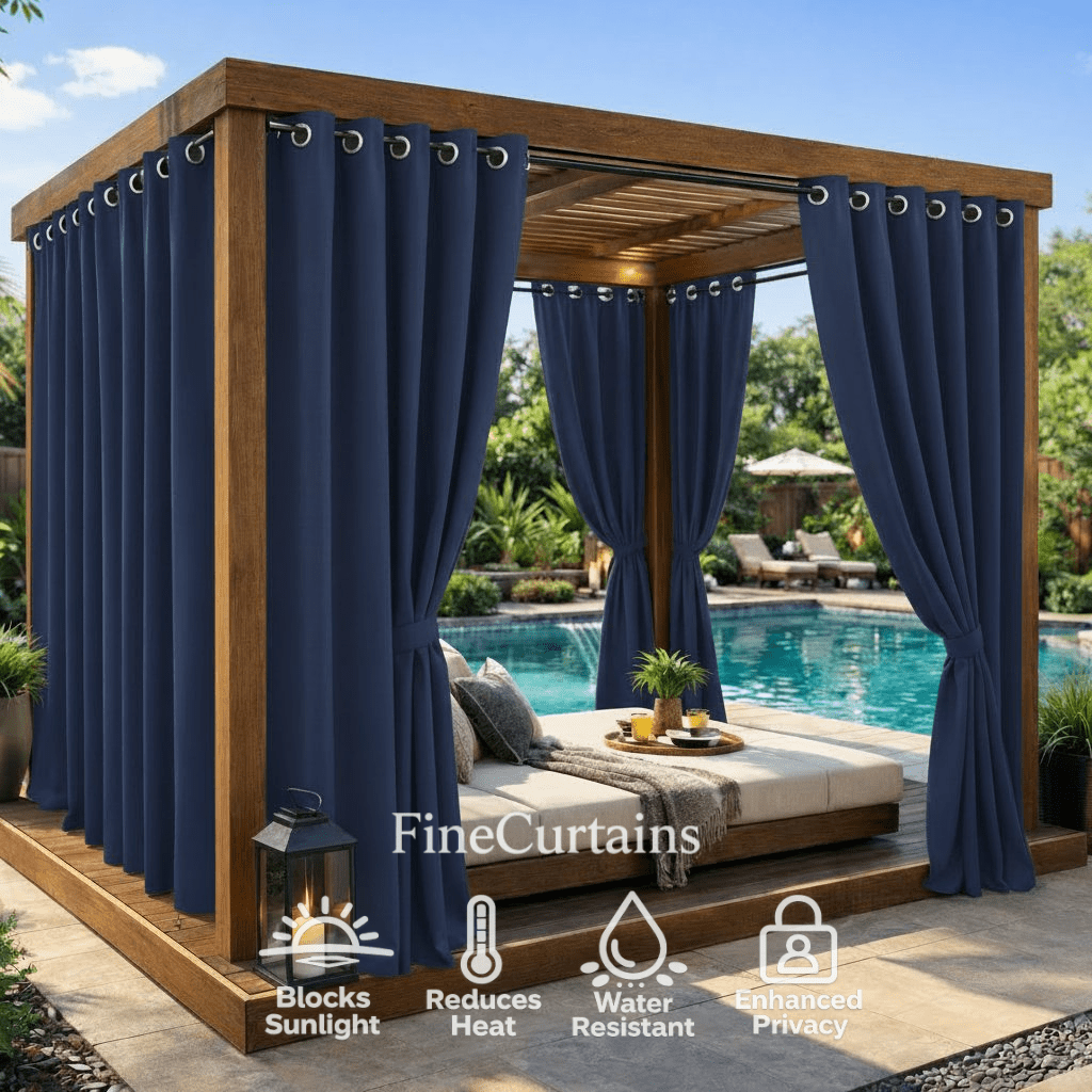 Outdoor Semi-Blackout Curtains Waterproof Grommet Top 4 Panels, Weather-Resistant Privacy Panels for Patio Pergola Gazebo Porch, 9 Colors 6 Sizes
