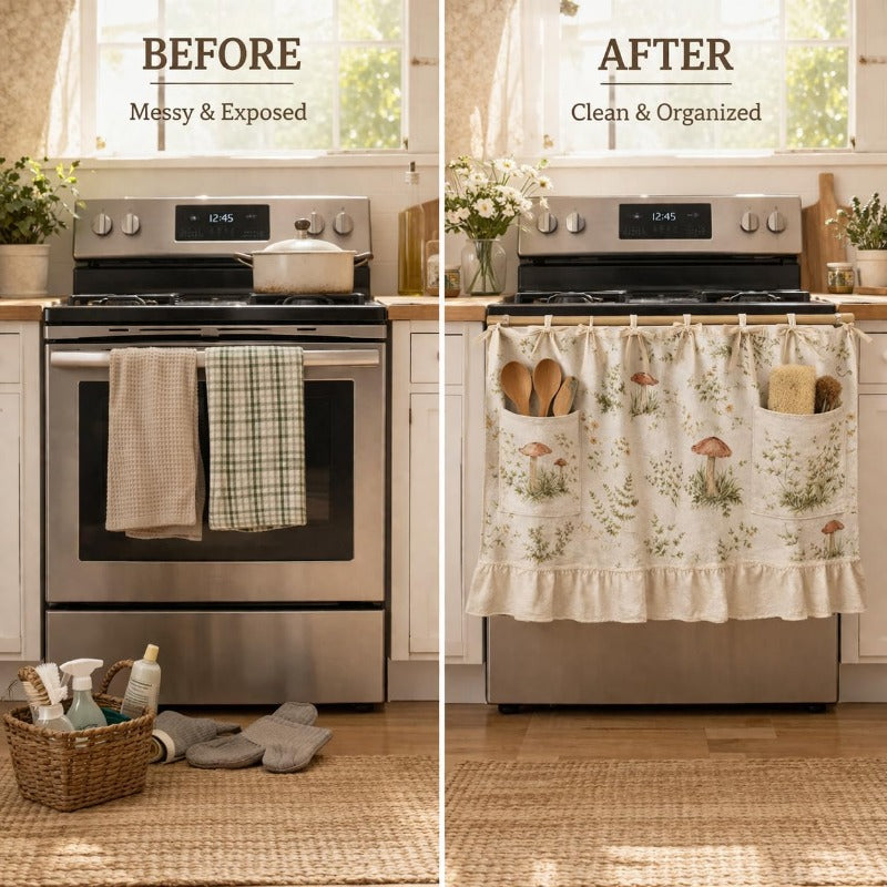 Appliance Skirt Curtain with Pockets – Farmhouse Kitchen Decor, Blackout Polyester, Grommet Top, Ruffled Trim | Hides Dishwasher, Washing Machine & Range Clutter | Nuvia Haven