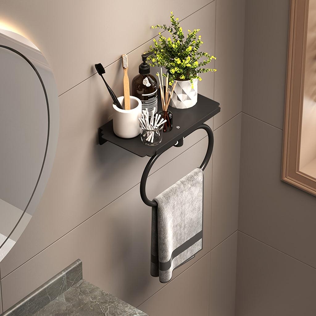 Oval Metal Towel Ring Wall Mounted – No-Drill Bathroom Organizer, Modern Matte Black Finish, Durable & Elegant Home Decor