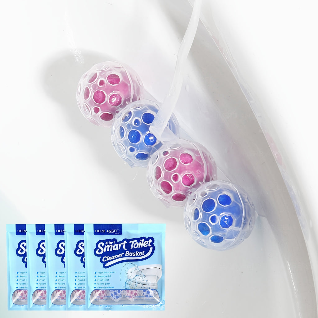 4-in-1 Toilet Cleaner Hanging Basket 5 Pack 65g – 200+ Flushes, Deodorizes & Removes Yellow Stains, Non-Corrosive Tablets for Smart, Hanging & No-Tank Toilets, 4 Fresh Scents: Ocean, Lemon, Lavender, Floral