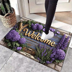 Floral Doormat Indoor Non-Slip Hydrangea Lavender Print Flannel Welcome Mat Easy Clean for Entrance Bedroom Living Room Holiday Decor 3 Sizes