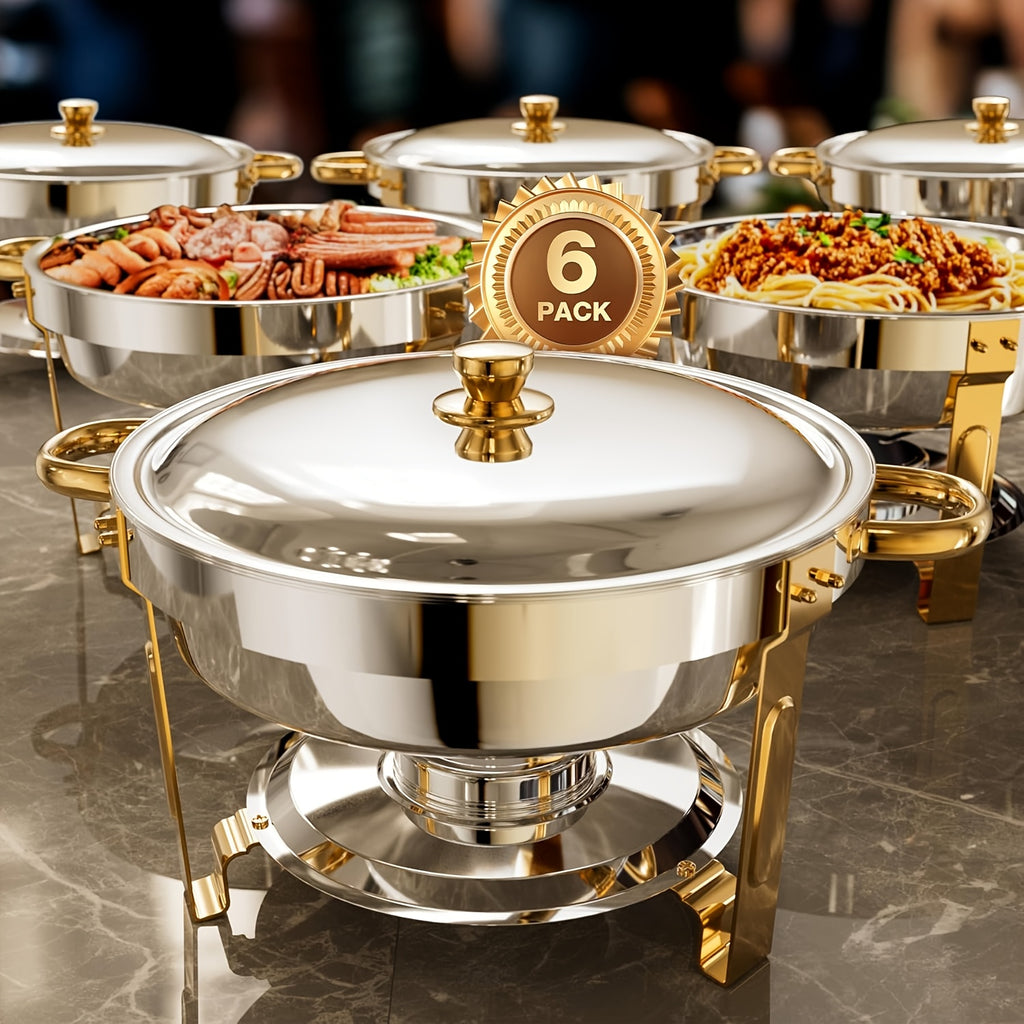 Stainless Steel Chafing Dishes for Buffet Round Food Warmer Set 5-9QT Catering Chafer with Lid for Parties Events Weddings Golden Silver 1 2 4 6 Pack