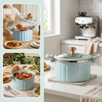 Cast Iron Enamel Dutch Oven 2.64 Gallon with Locking Lid Non-Stick Heavy Duty Soup Pot for Meal Prep - White & Blue