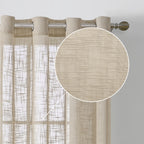 Linen Textured Semi-Sheer Grommet Curtains – Light Filtering Farmhouse Panels | Set of 2