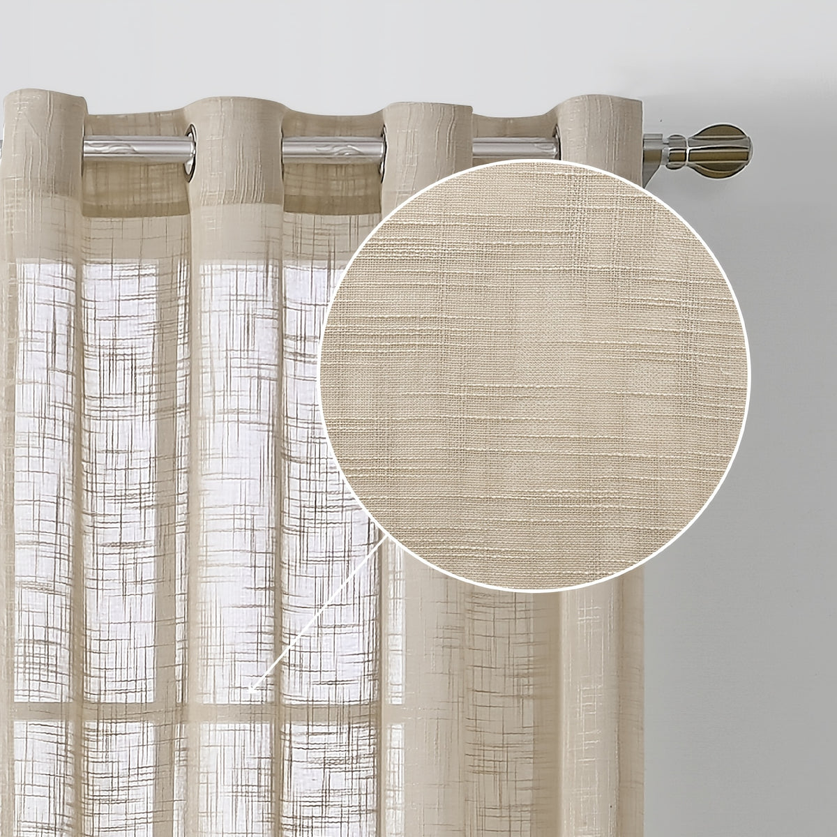 Linen Textured Semi-Sheer Grommet Curtains – Light Filtering Farmhouse Panels | Set of 2