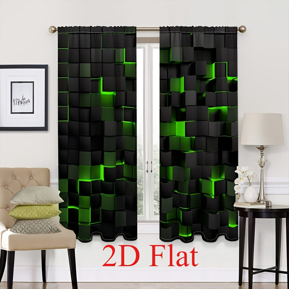 2-Piece Vintage Geometric Print Curtains – Rod Pocket, Machine Washable Polyester Flannel | Living Room & Bedroom | 4 Colors, 2 Sizes | Nuvia Haven