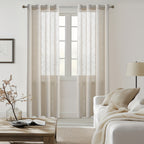 Linen Textured Semi-Sheer Grommet Curtains – Light Filtering Farmhouse Panels | Set of 2