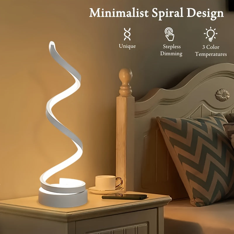 Modern Spiral Touch Table Lamp with USB-C Charging Port 3-Way Dimmable - Minimalist Bedside Lamp for Bedroom Living Room Desk - LED Bulb Included, Black & White, Single & 2-Pack