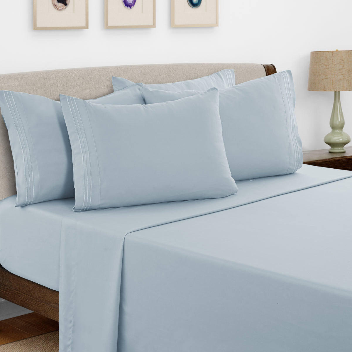Brushed Microfiber Bed Sheet Set 6 Piece with Embroidered Pillowcases - Hotel Luxury Deep Pocket 16 Inch, Soft Breathable All Season, 24 Colors, Twin Twin XL Full Queen King Cal King