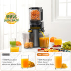 Cold Press Juicer 2-in-1 Masticating Slow Juicer 45oz Large Capacity, 350W with Extra-Large Feed Chute, 50 RPM Nutrient-Preserving Technology – Easy Clean Juicer for Vegetables & Fruits, Black & Pink