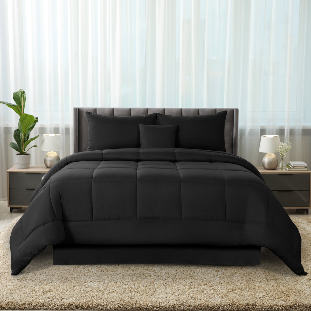 5-Piece Comforter Set – Reversible Quilted Down Alternative Bedding Set with Pillow Shams, Bed Skirt & Cushion | All Season | Twin, Queen, King