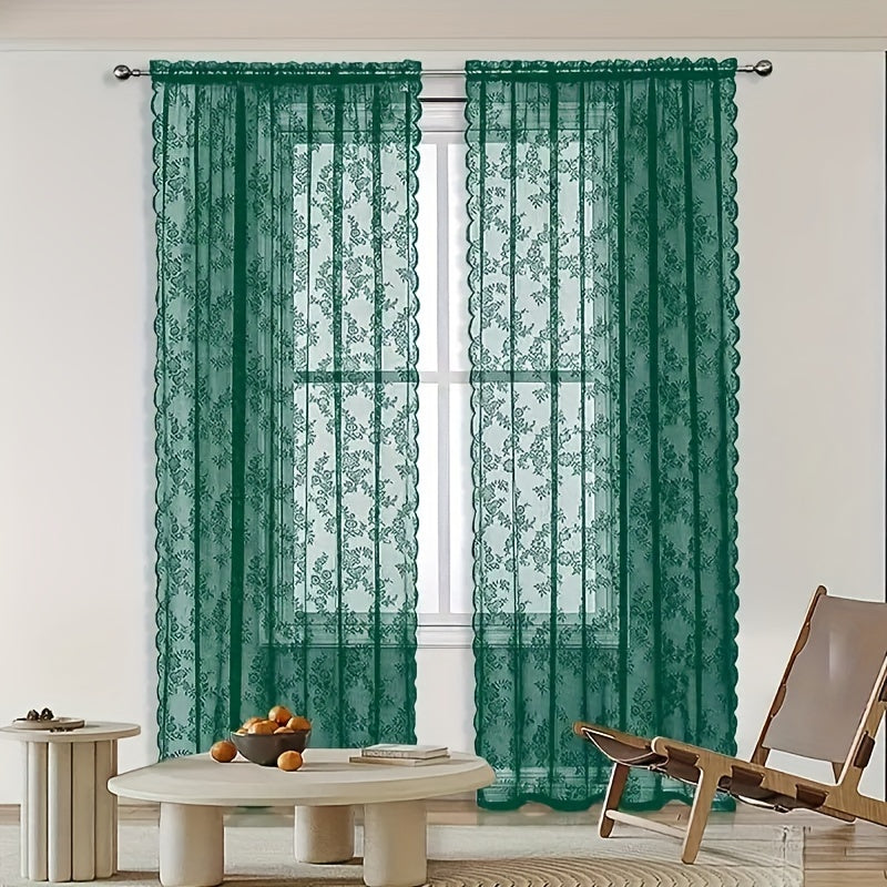 Boho Floral Lace Curtain Panels Set of 2 – Semi-Sheer Light Filtering, Rod Pocket, Pastoral Vintage Style for Bedroom Living Room Kitchen, 6 Sizes 4 Colors