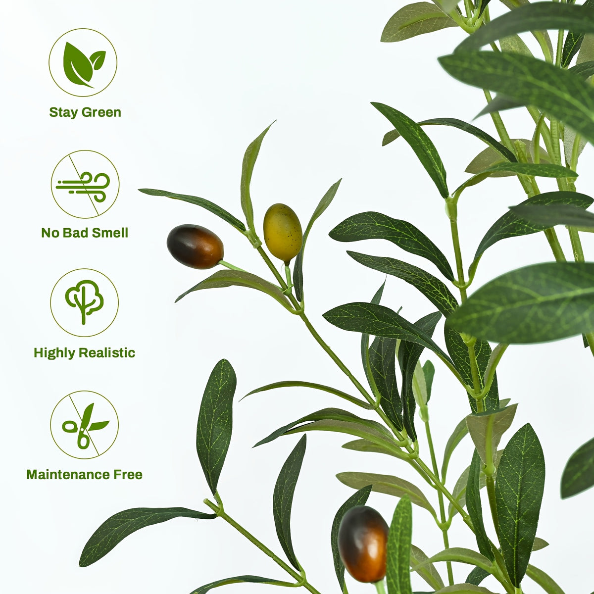 Artificial Olive Tree with Basket, Planter & Moss 5ft 6ft 7ft – Tall Indoor Fake Olive Plant with Realistic Wood Trunk, Lifelike Branches & Fruits for Office, Living Room & Spring Summer Home Decor