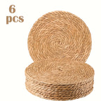6pcs Natural Rattan Round Placemats 11.8in Heat Resistant Non-Slip Bohemian Wicker Table Mats for Dining Wedding Christmas Thanksgiving
