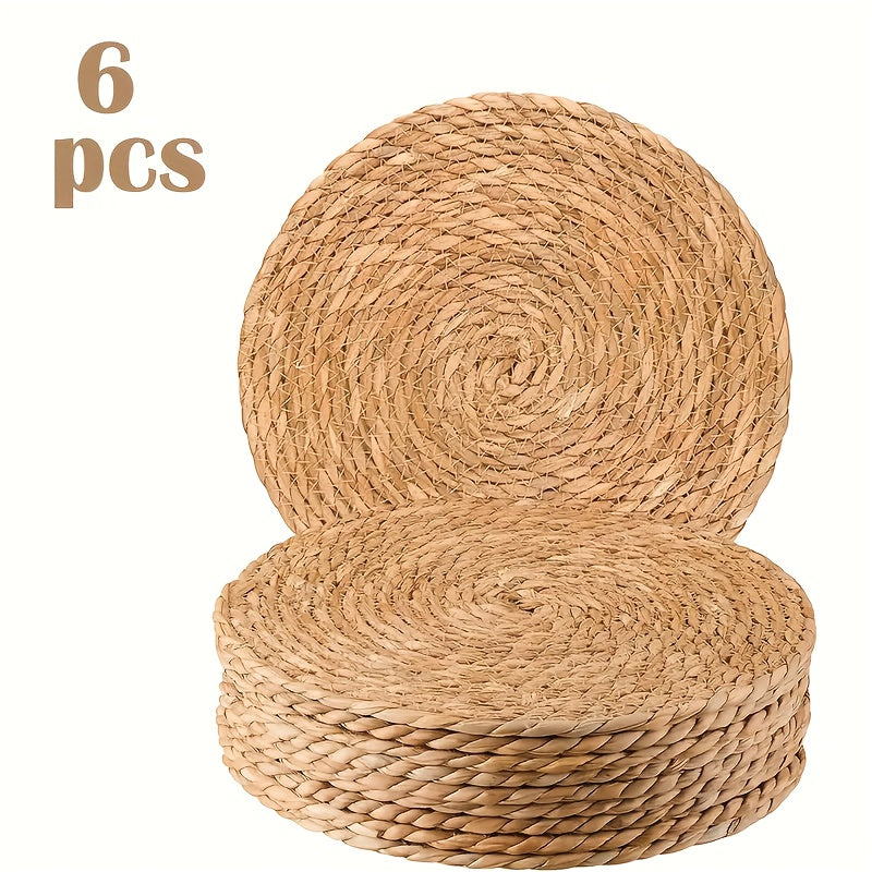 6pcs Natural Rattan Round Placemats 11.8in Heat Resistant Non-Slip Bohemian Wicker Table Mats for Dining Wedding Christmas Thanksgiving
