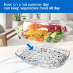 Chilled Serving Tray on Ice with Lid 15 Inch Clear Party Platter with Forks and Pliers for Shrimp Fruit Vegetables Salad Sushi Appetizer Display