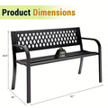 Outdoor Metal Garden Bench 47in with Backrest Armrests 500LBS Capacity Park Bench for Courtyard Garden Yard Front Porch Black