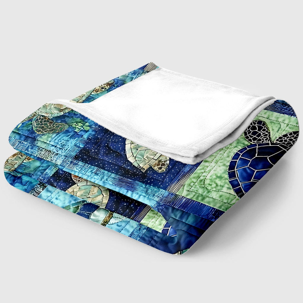 Turtle Print Flannel Throw Blanket – Soft Lightweight Digital Print Ocean Turtle Design, 3 Sizes for Sofa Bed Chair Home Decor & Travel