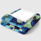 Turtle Print Flannel Throw Blanket – Soft Lightweight Digital Print Ocean Turtle Design, 3 Sizes for Sofa Bed Chair Home Decor & Travel